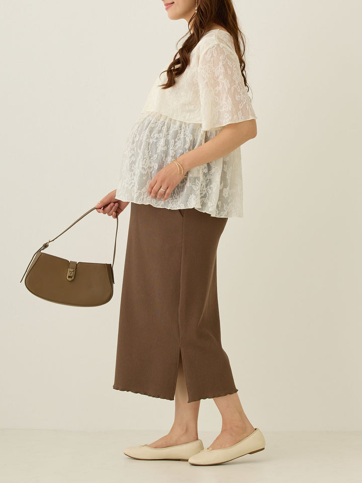 リブカットタイトスカート Brown