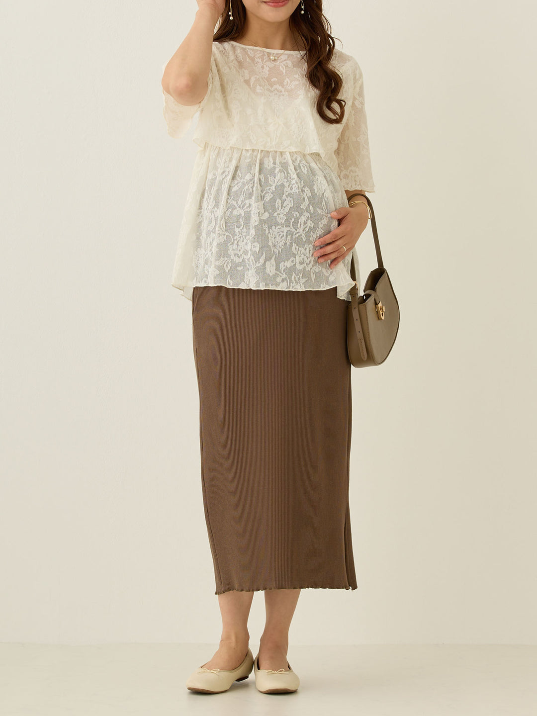 リブカットタイトスカート Brown