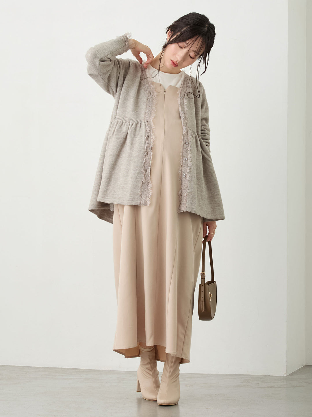 サイドリボンキャミワンピース Beige