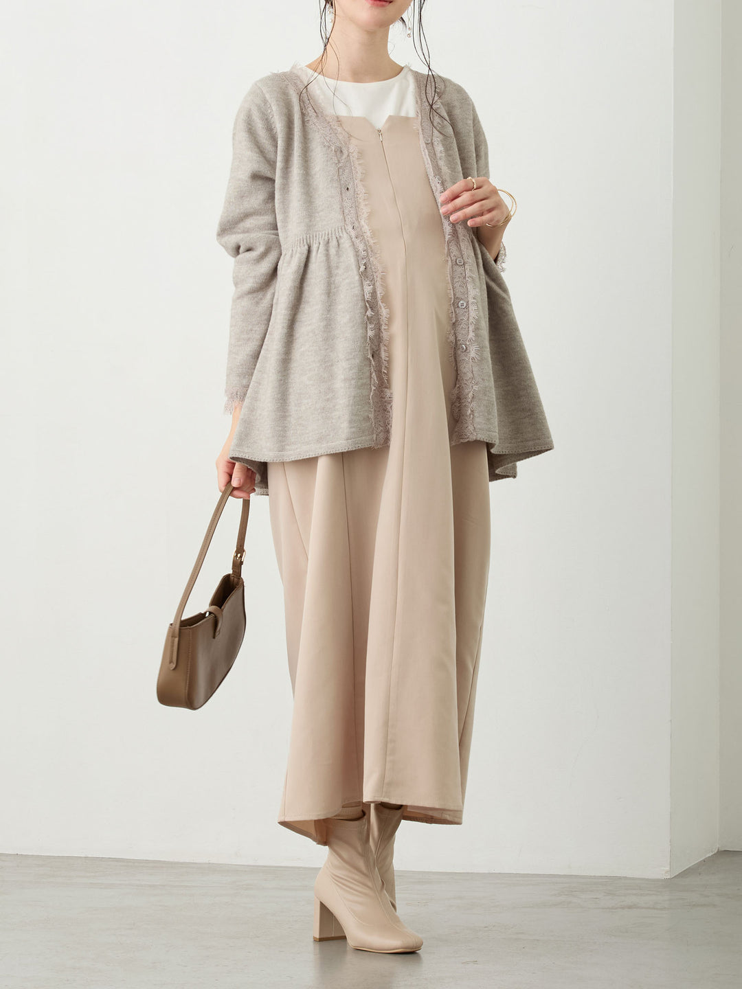 レース付きニット Gray