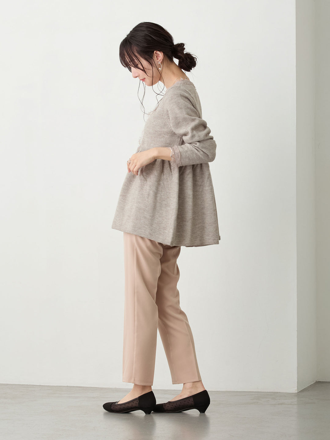 レース付きニット Gray