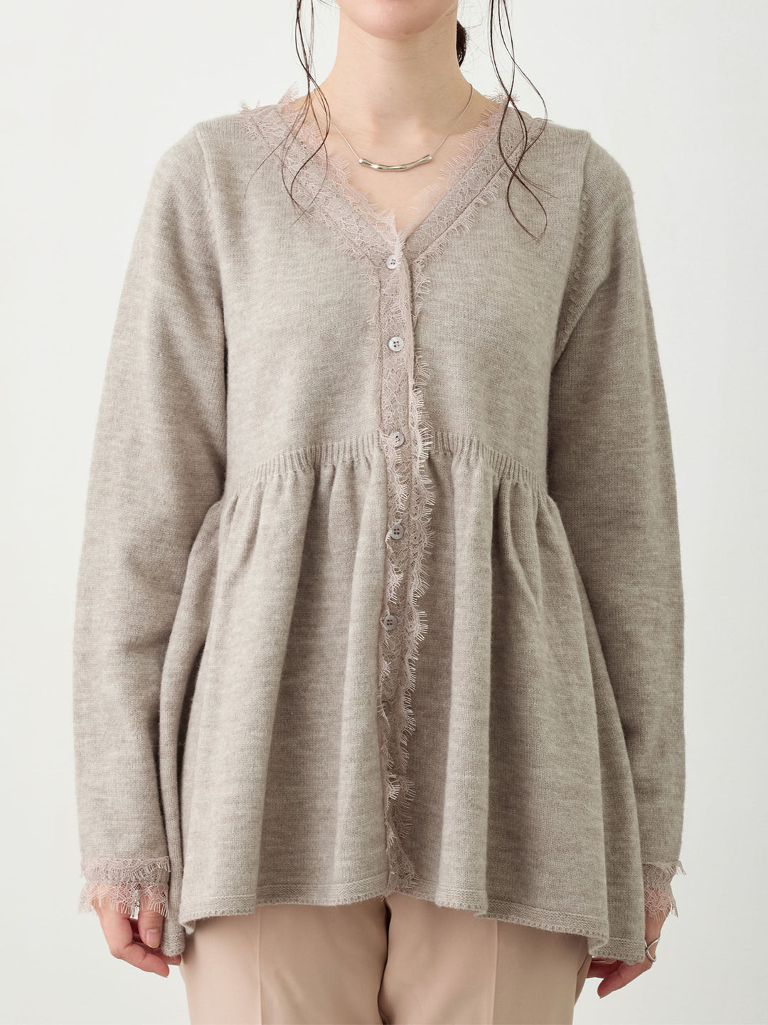 レース付きニット Gray