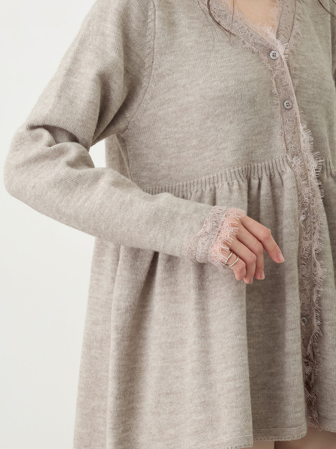 レース付きニット Gray