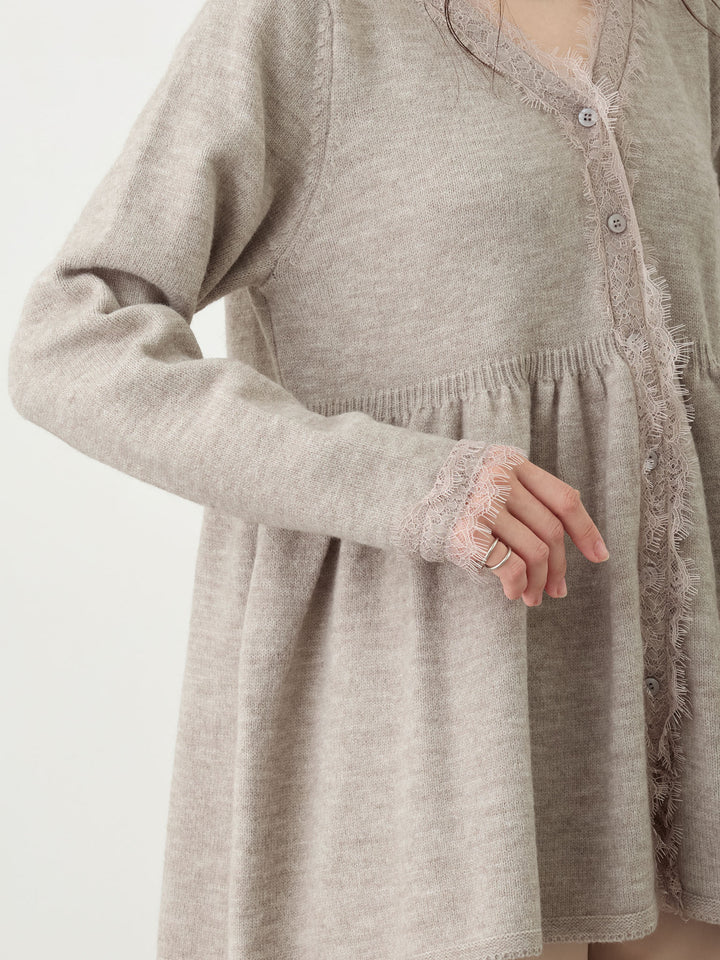 レース付きニット Gray