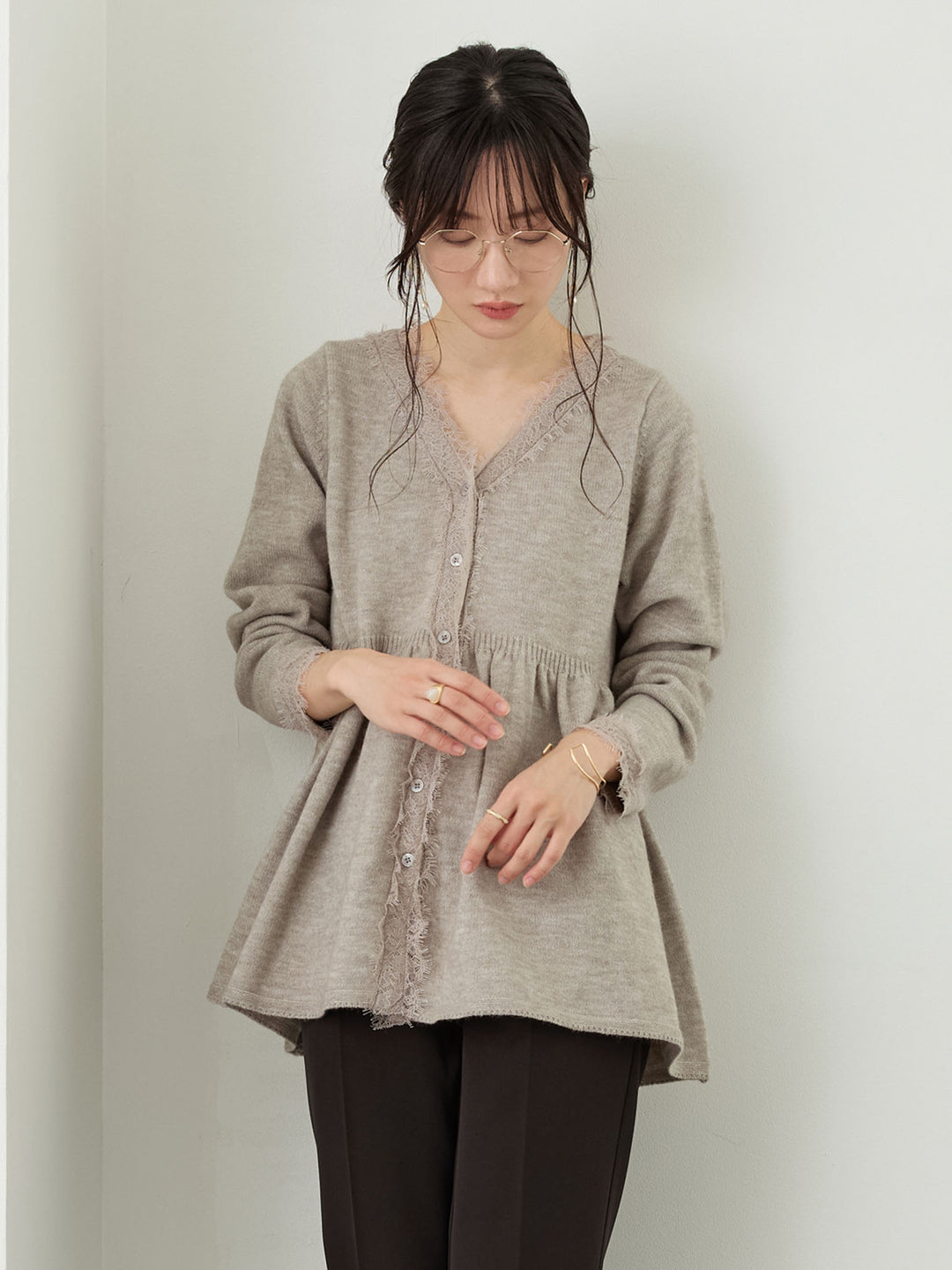 レース付きニット Gray