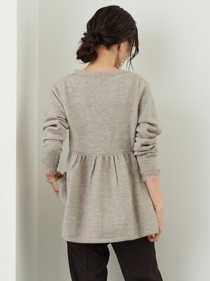 レース付きニット Gray
