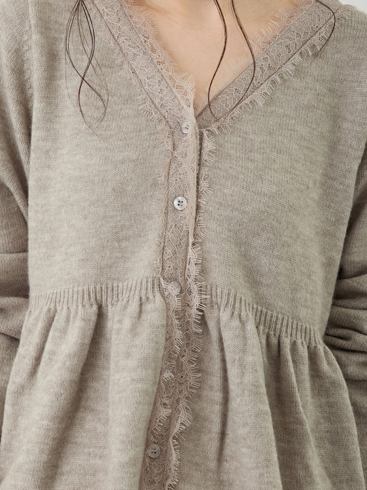 レース付きニット Gray