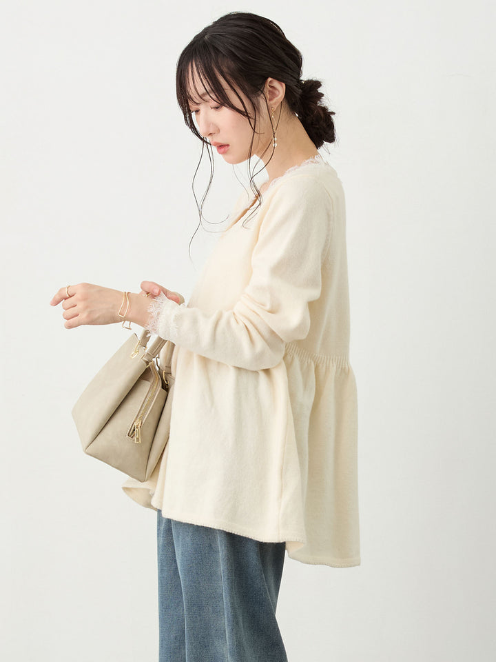 レース付きニット Ivory