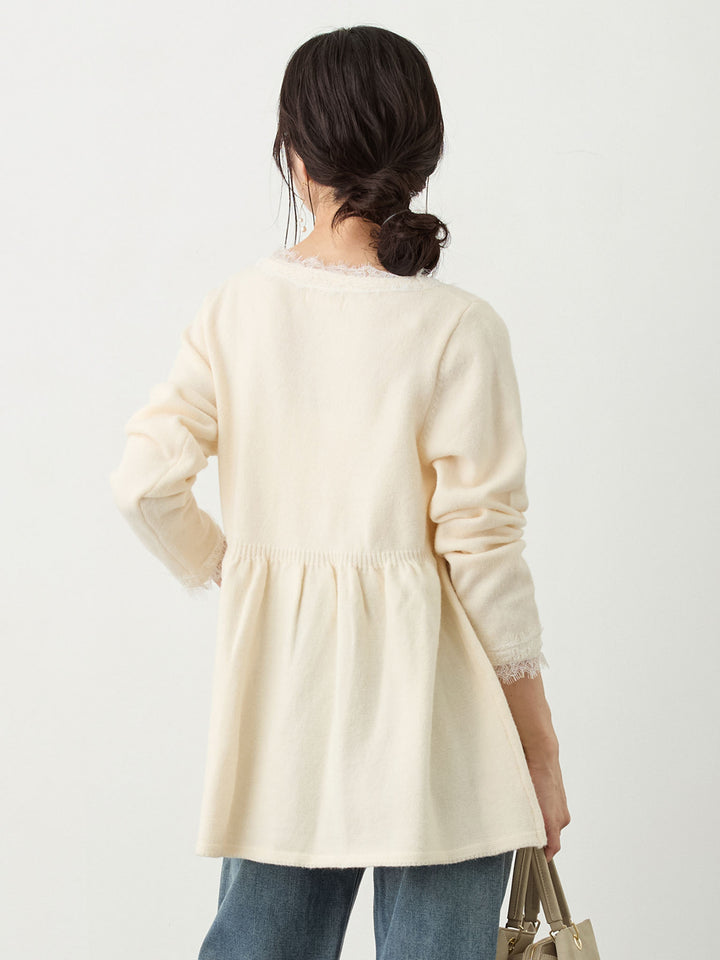 レース付きニット Ivory