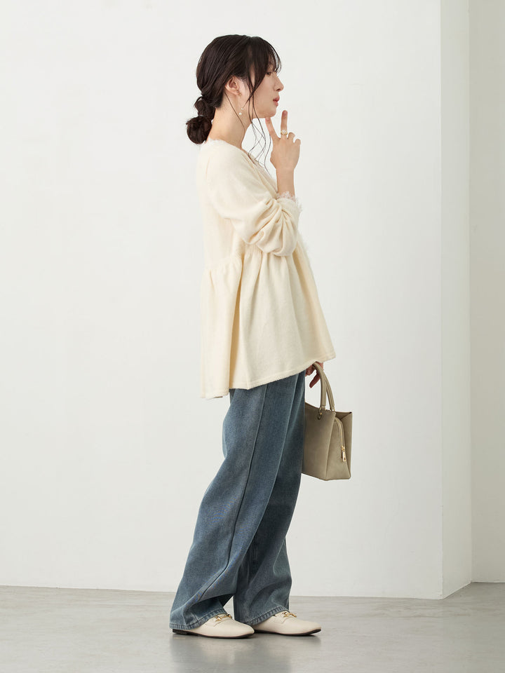 レース付きニット Ivory
