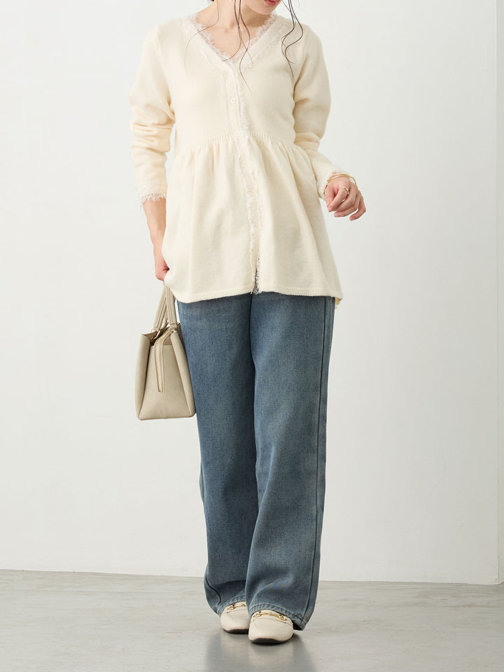 レース付きニット Ivory