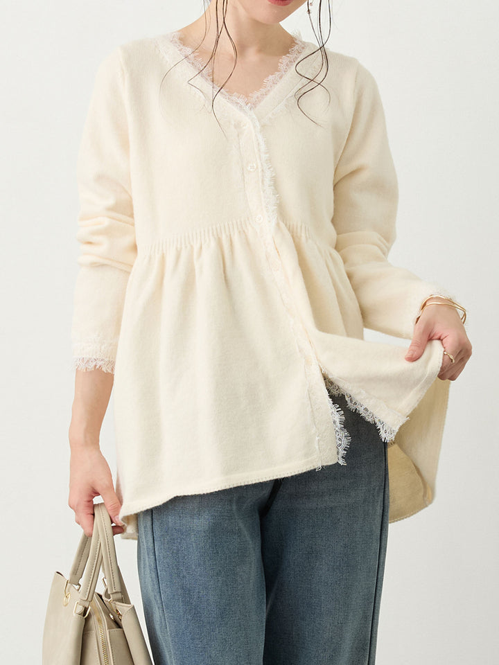 レース付きニット Ivory