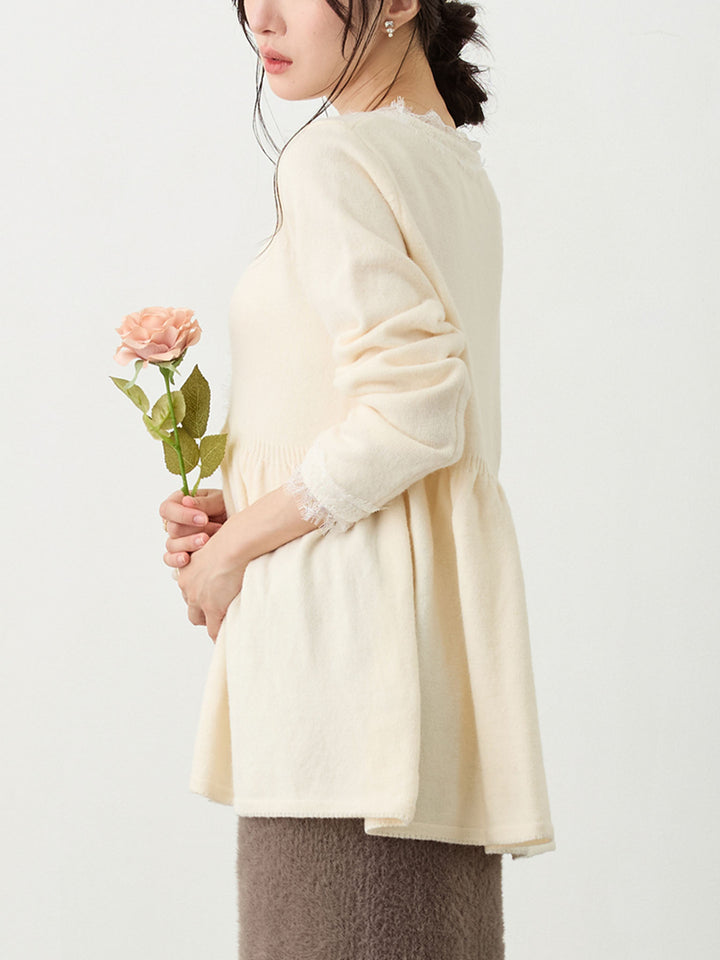 レース付きニット Ivory