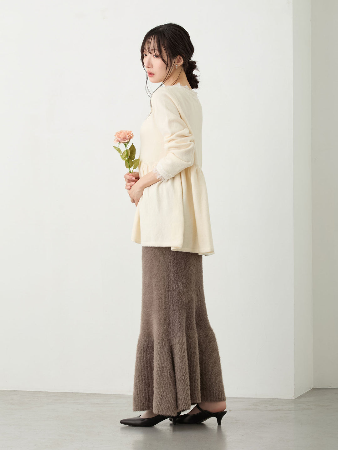 レース付きニット Ivory