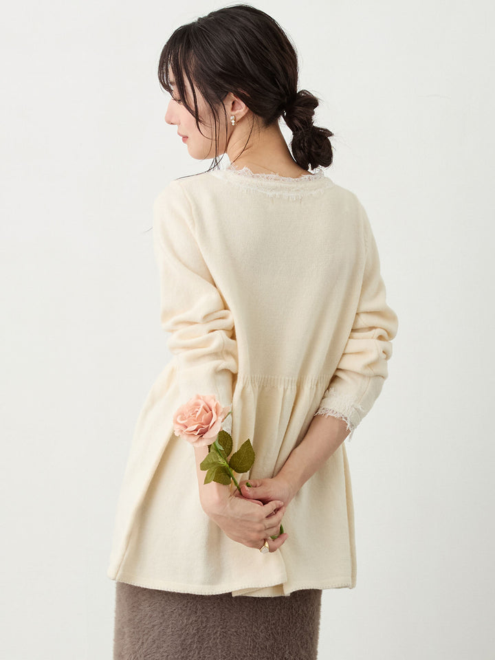 レース付きニット Ivory