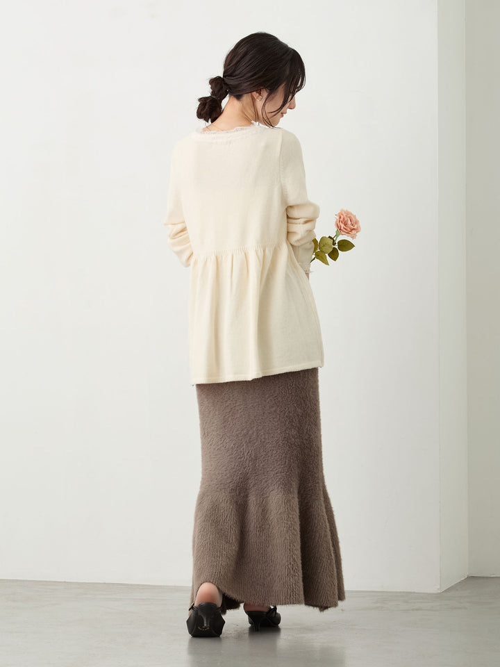 レース付きニット Ivory