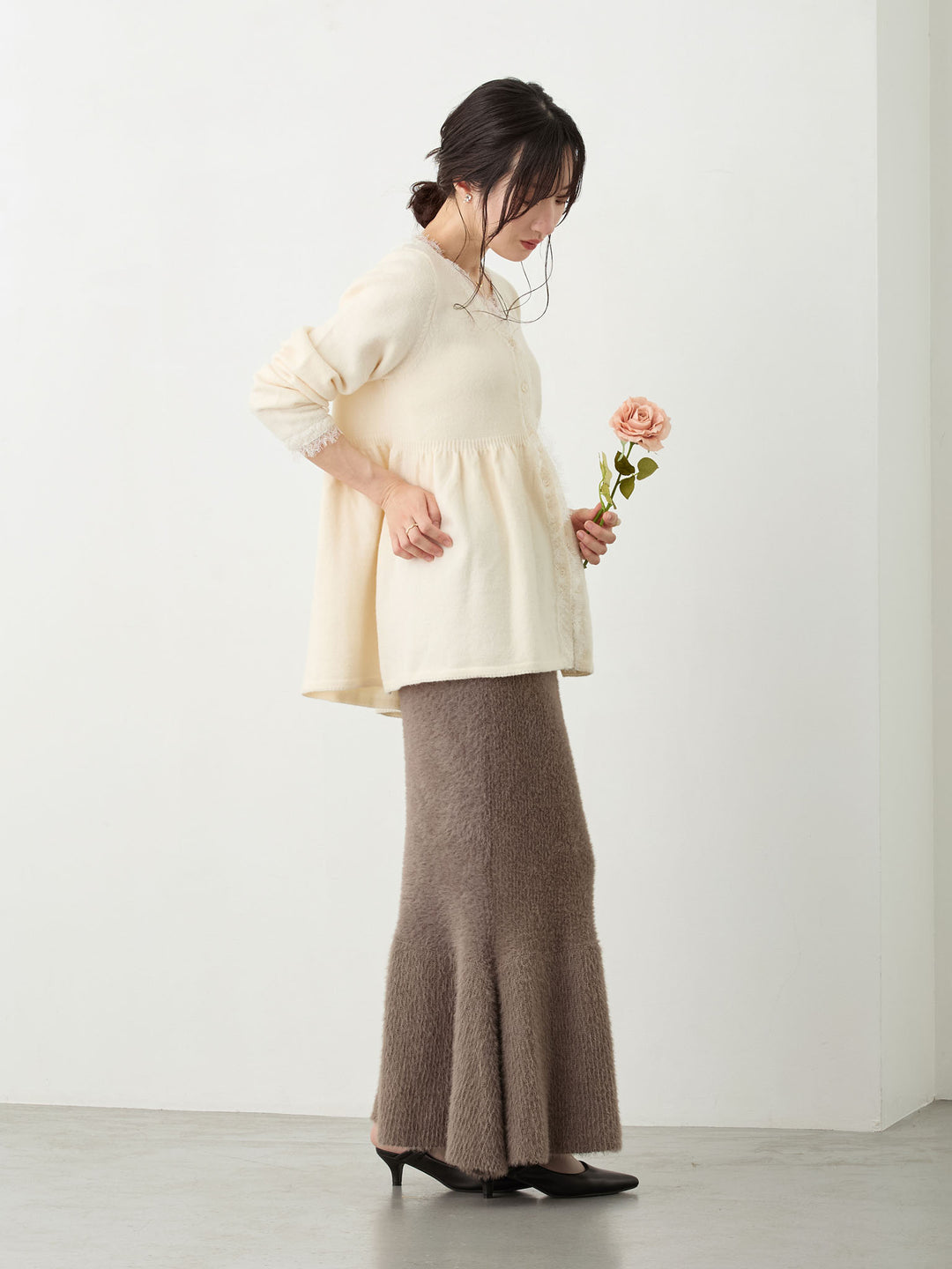 レース付きニット Ivory