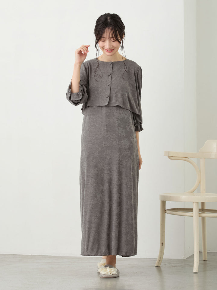 カップ付きジャガードルームワンピ Gray