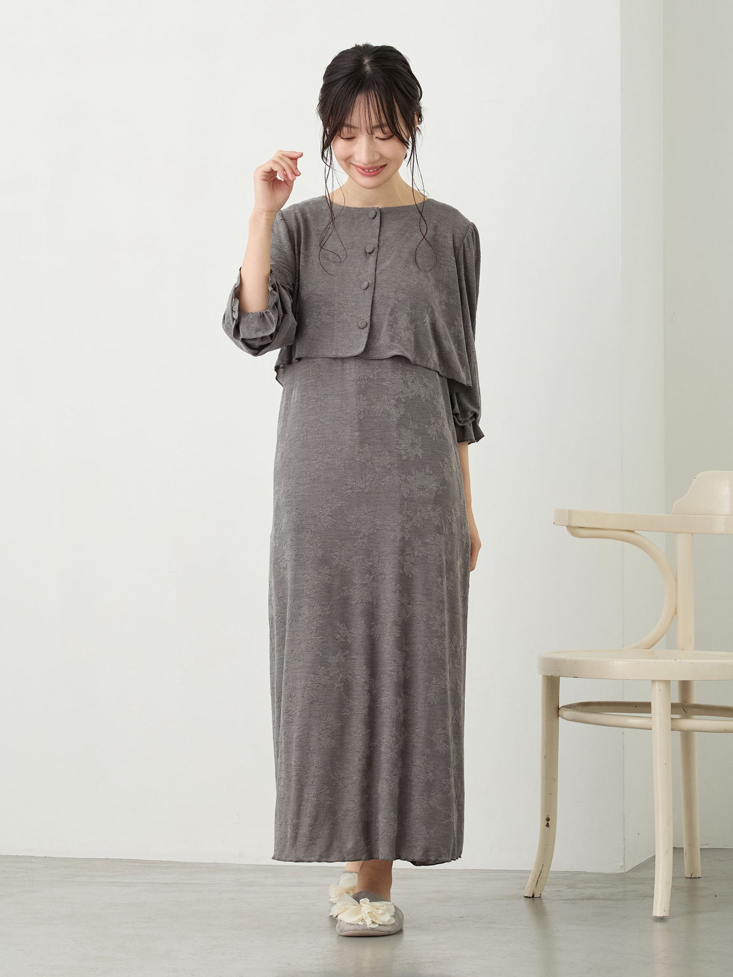 カップ付きジャガードルームワンピ Gray