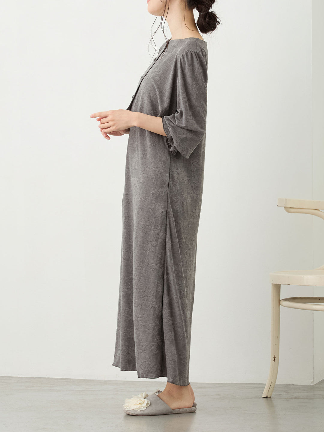 カップ付きジャガードルームワンピ Gray