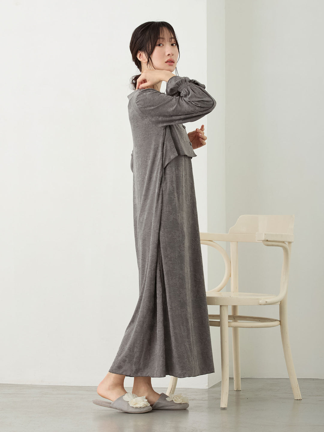 カップ付きジャガードルームワンピ Gray