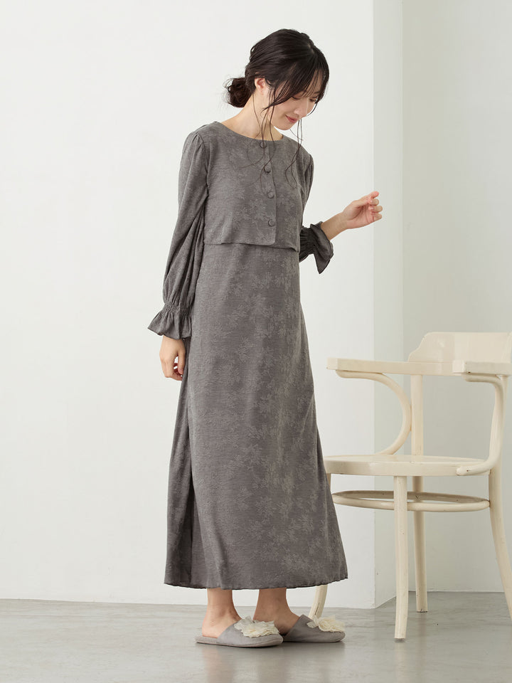 カップ付きジャガードルームワンピ Gray