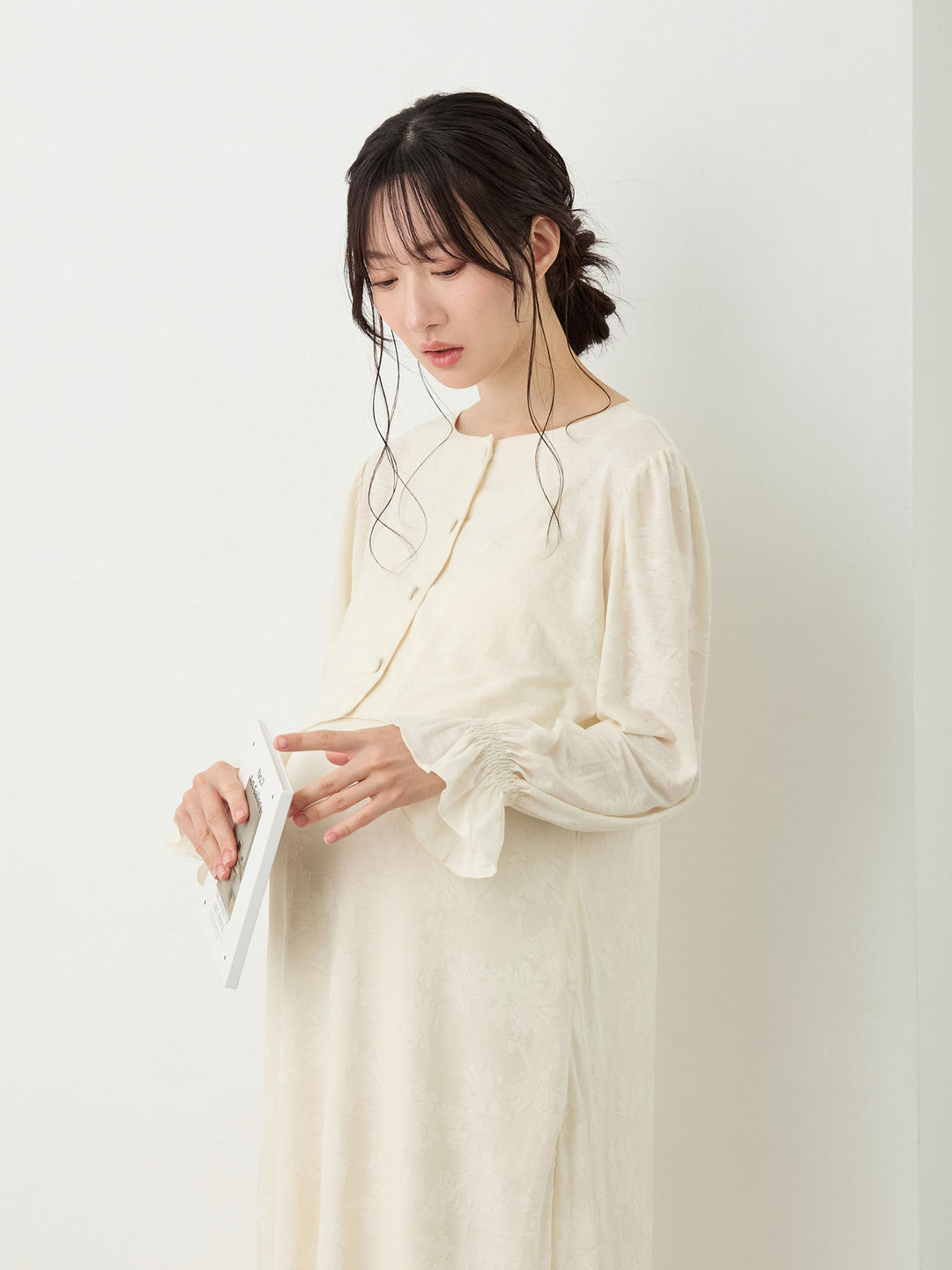 カップ付きジャガードルームワンピ Ivory