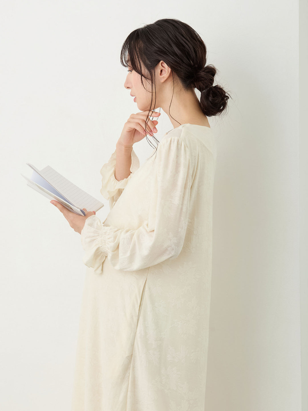 カップ付きジャガードルームワンピ Ivory