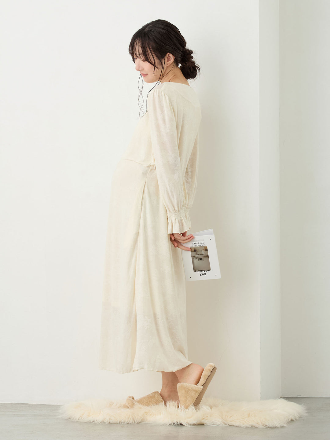 カップ付きジャガードルームワンピ Ivory