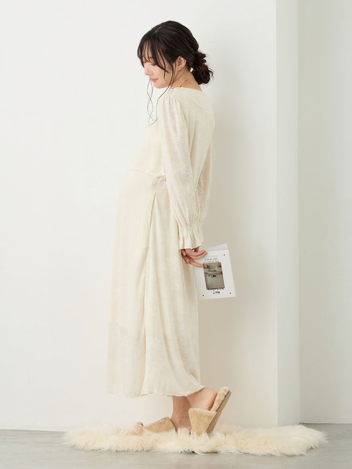 カップ付きジャガードルームワンピ Ivory