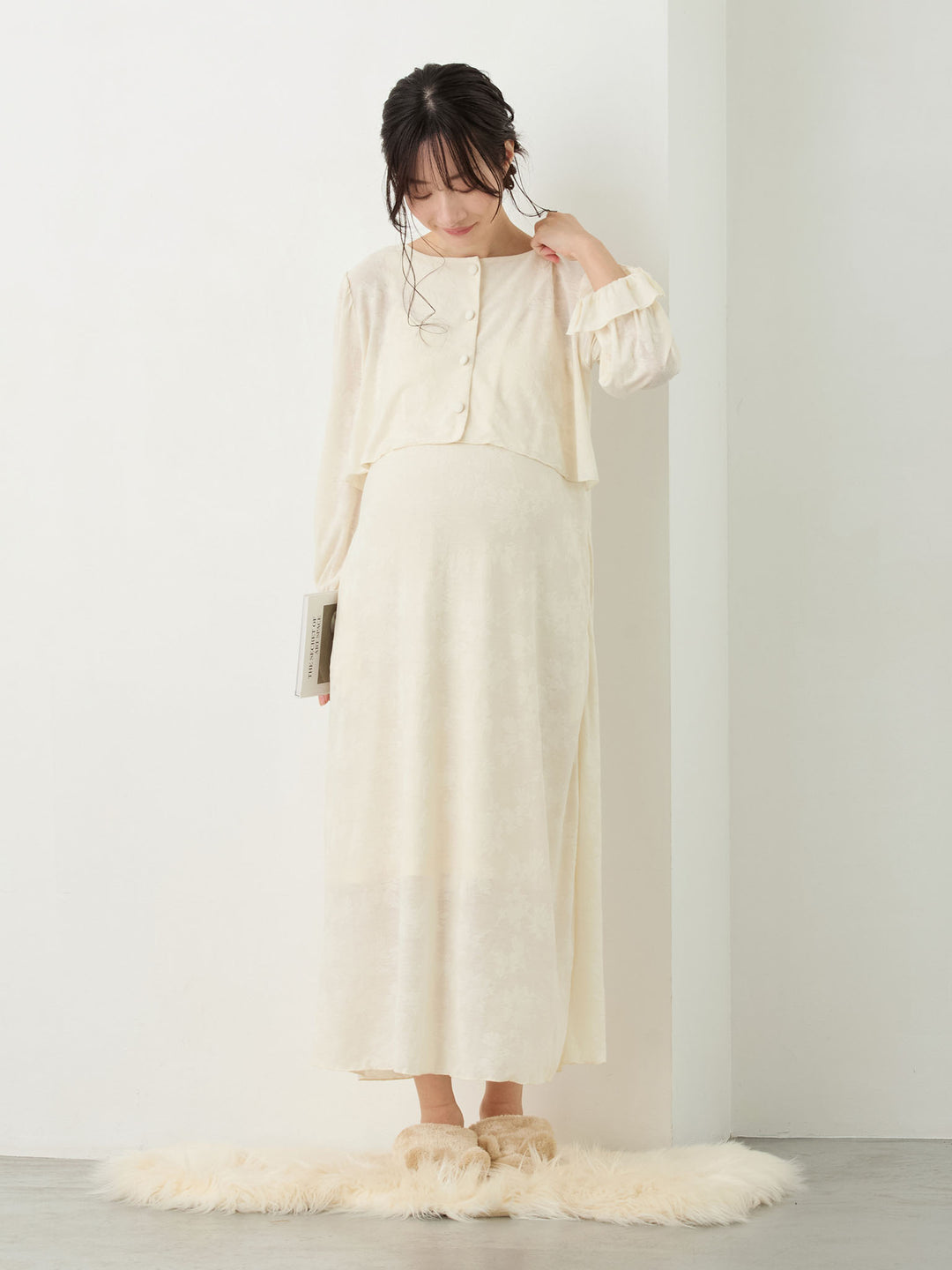 カップ付きジャガードルームワンピ Ivory