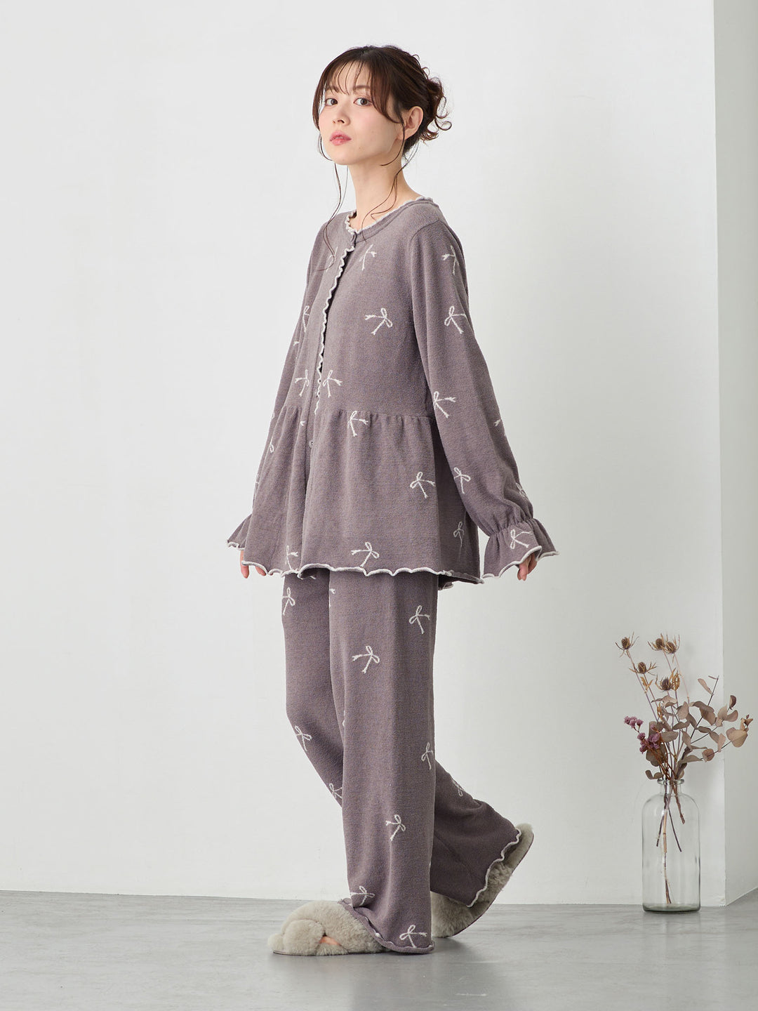 リボンふわパジャマセット Charcoal