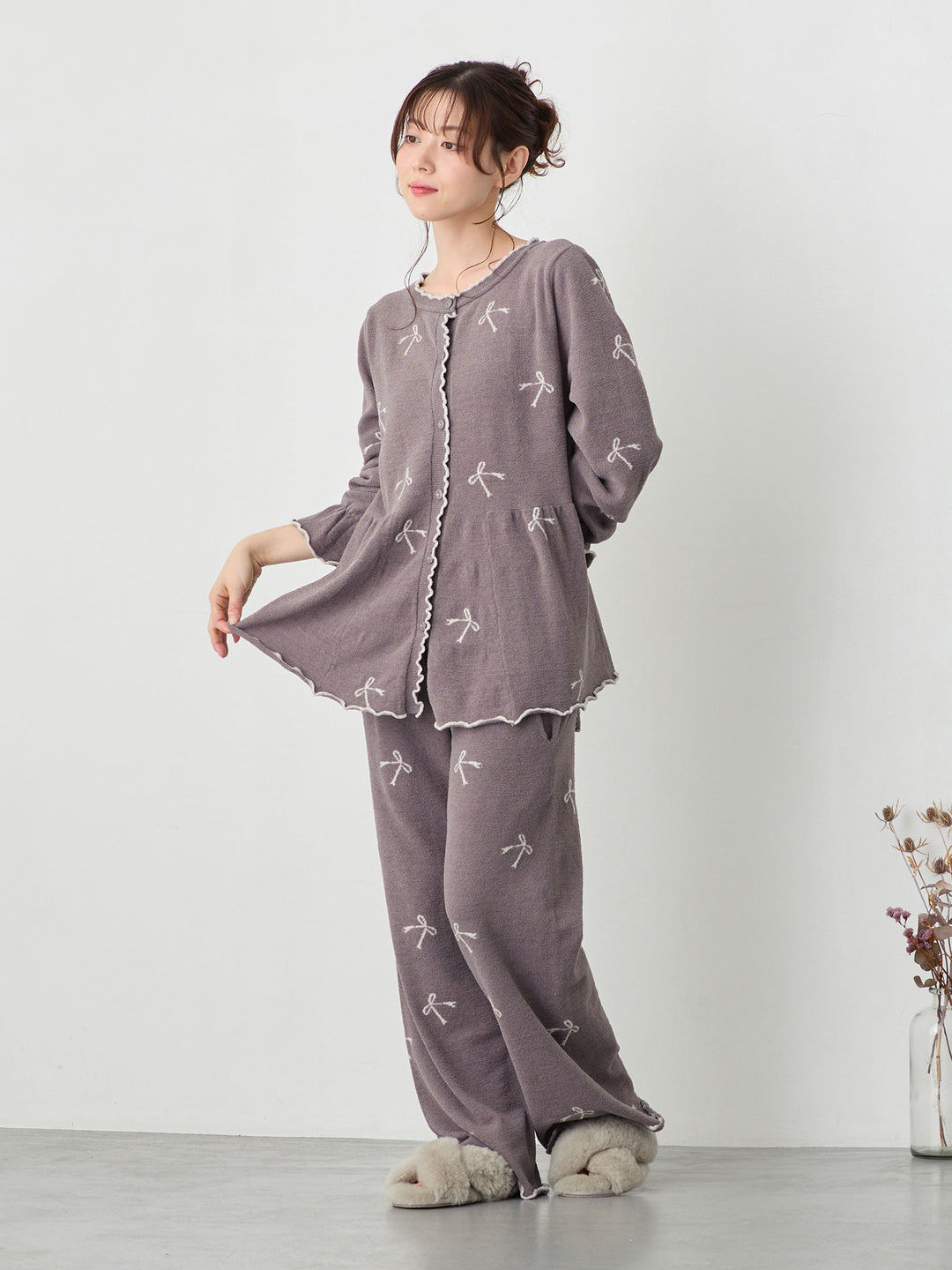 リボンふわパジャマセット Charcoal