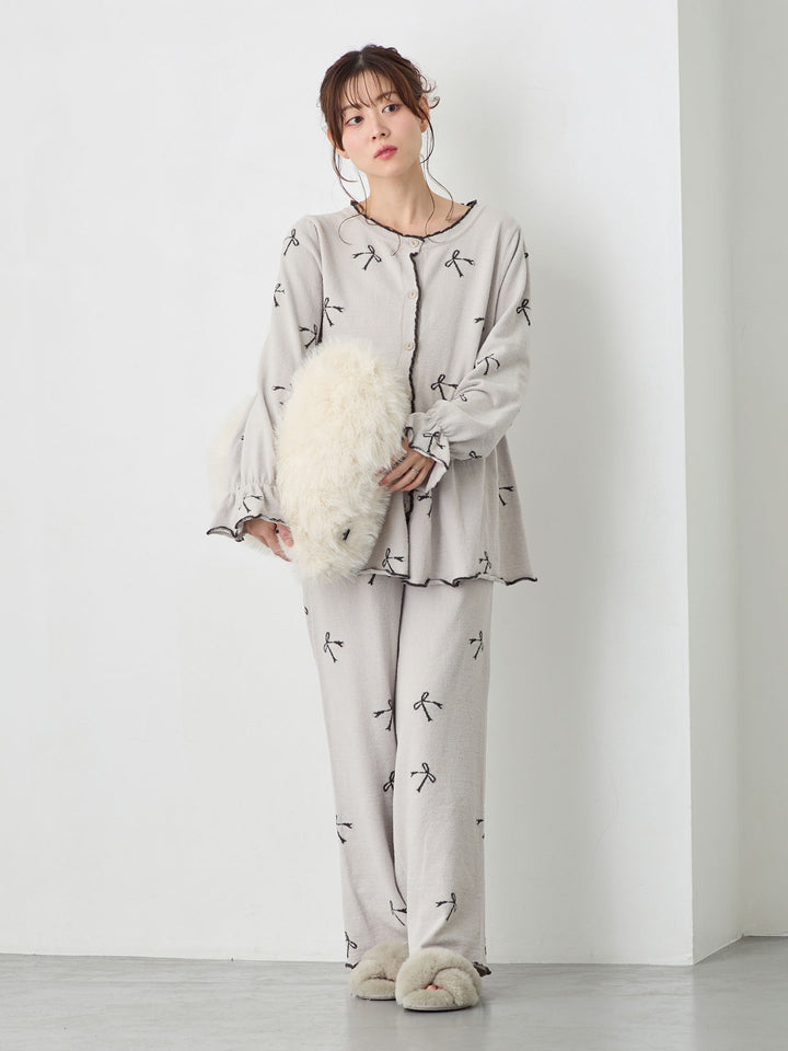 リボンふわパジャマセット Light gray