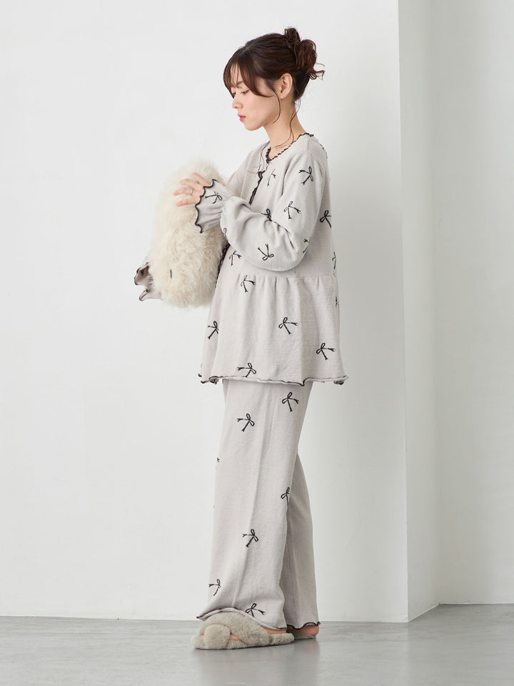 リボンふわパジャマセット Light gray
