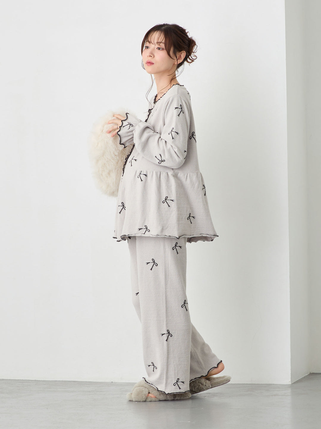 リボンふわパジャマセット Light gray