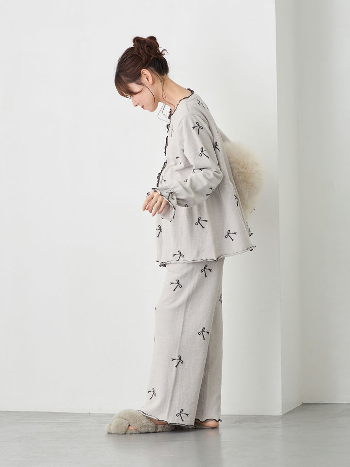 リボンふわパジャマセット Light gray
