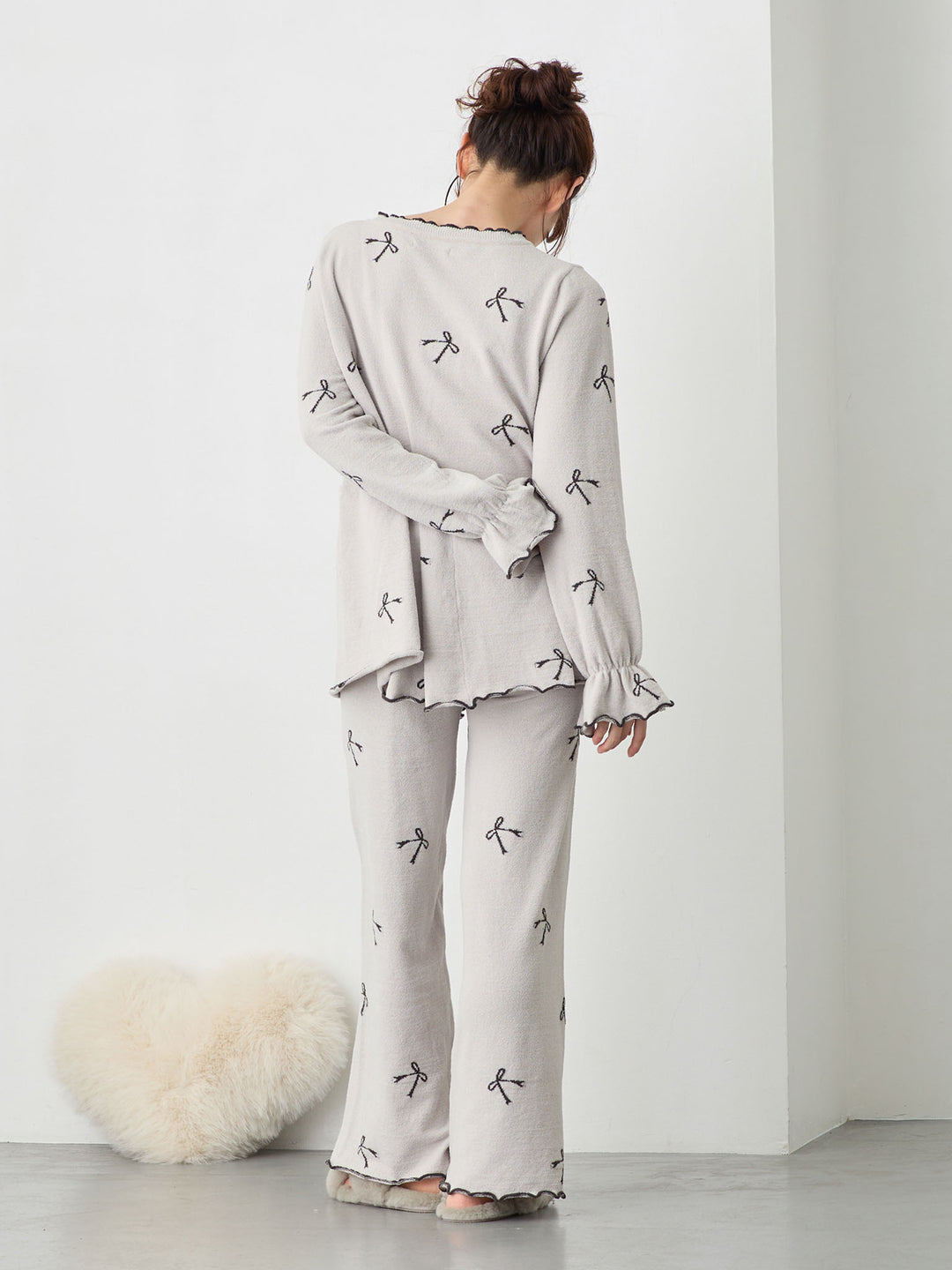 リボンふわパジャマセット Light gray