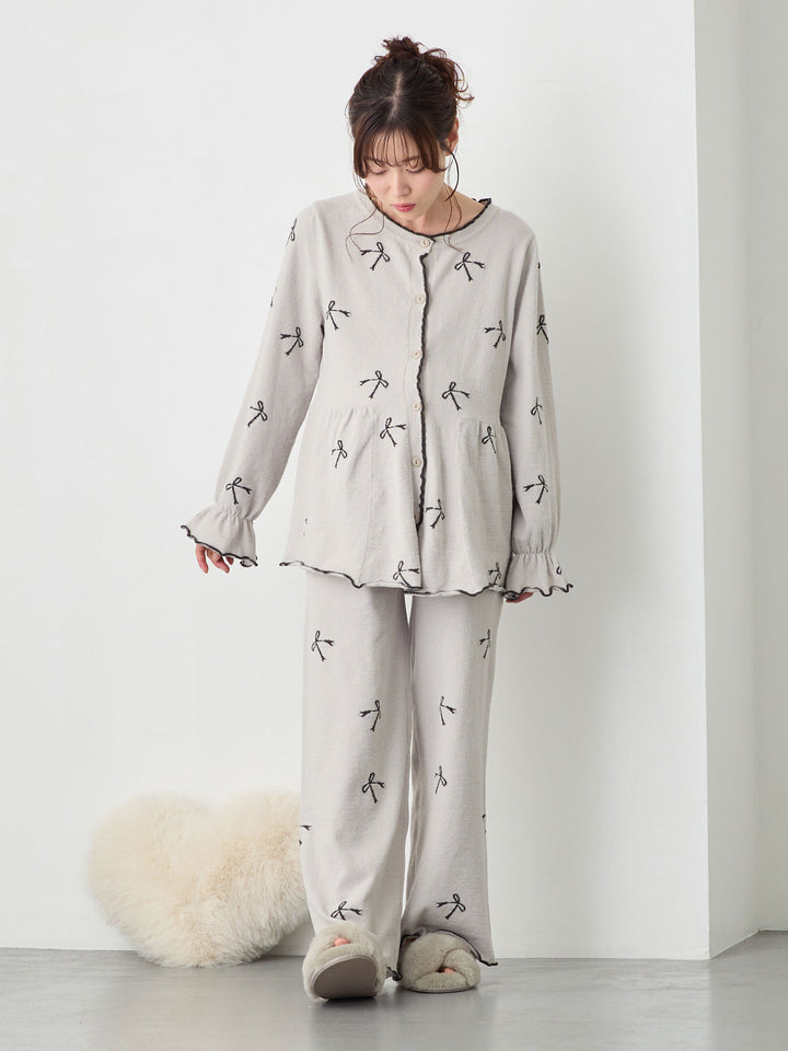 リボンふわパジャマセット Light gray