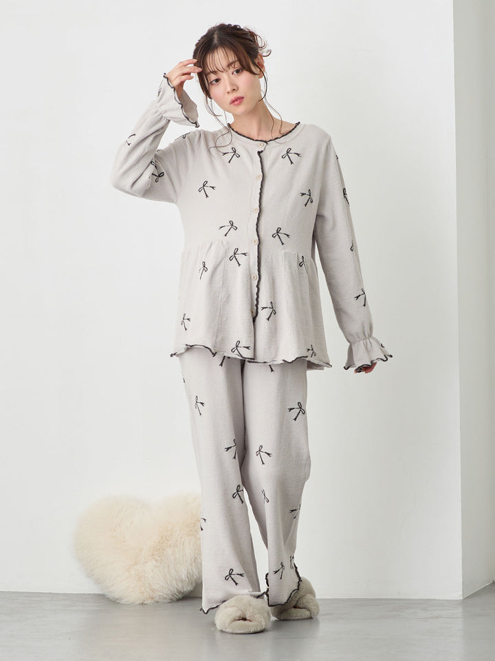 リボンふわパジャマセット Light gray