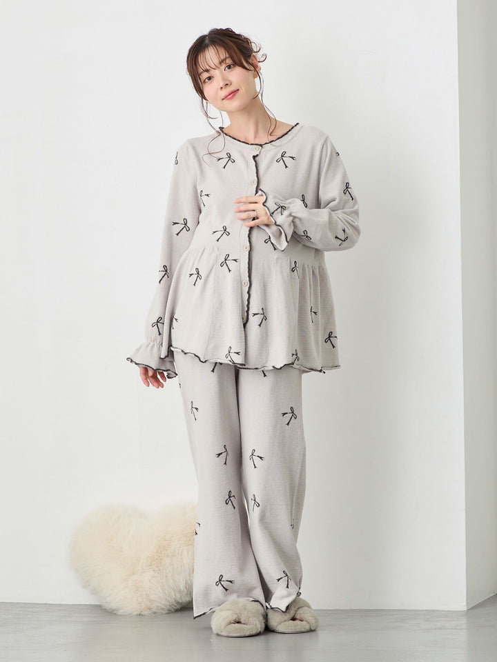 リボンふわパジャマセット Light gray