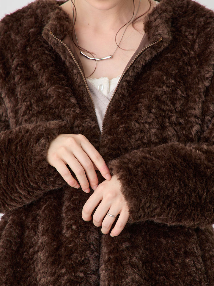 ダッカー付きフラッフィーアウター Brown