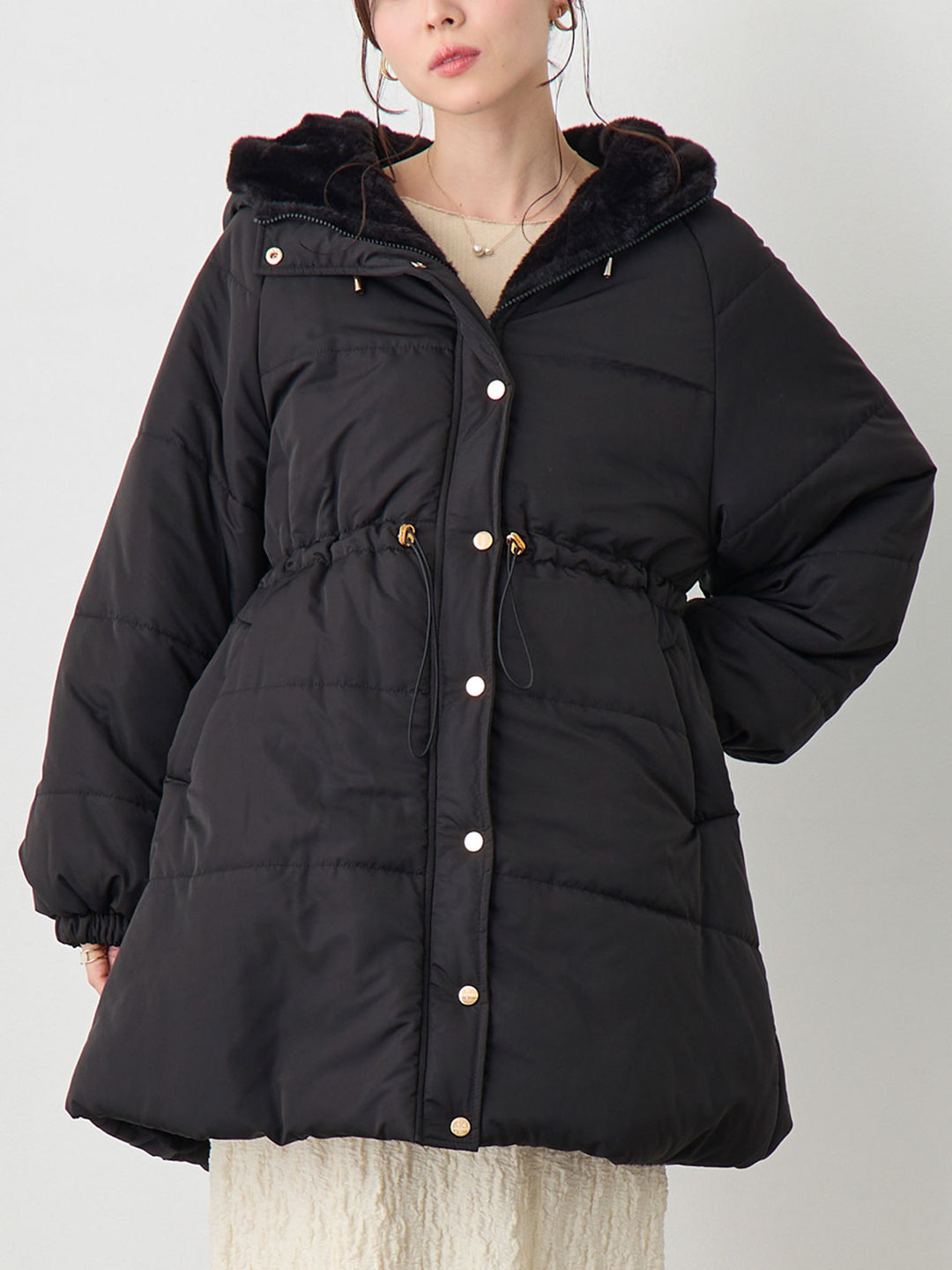 ダッカー付き中綿アウター Black