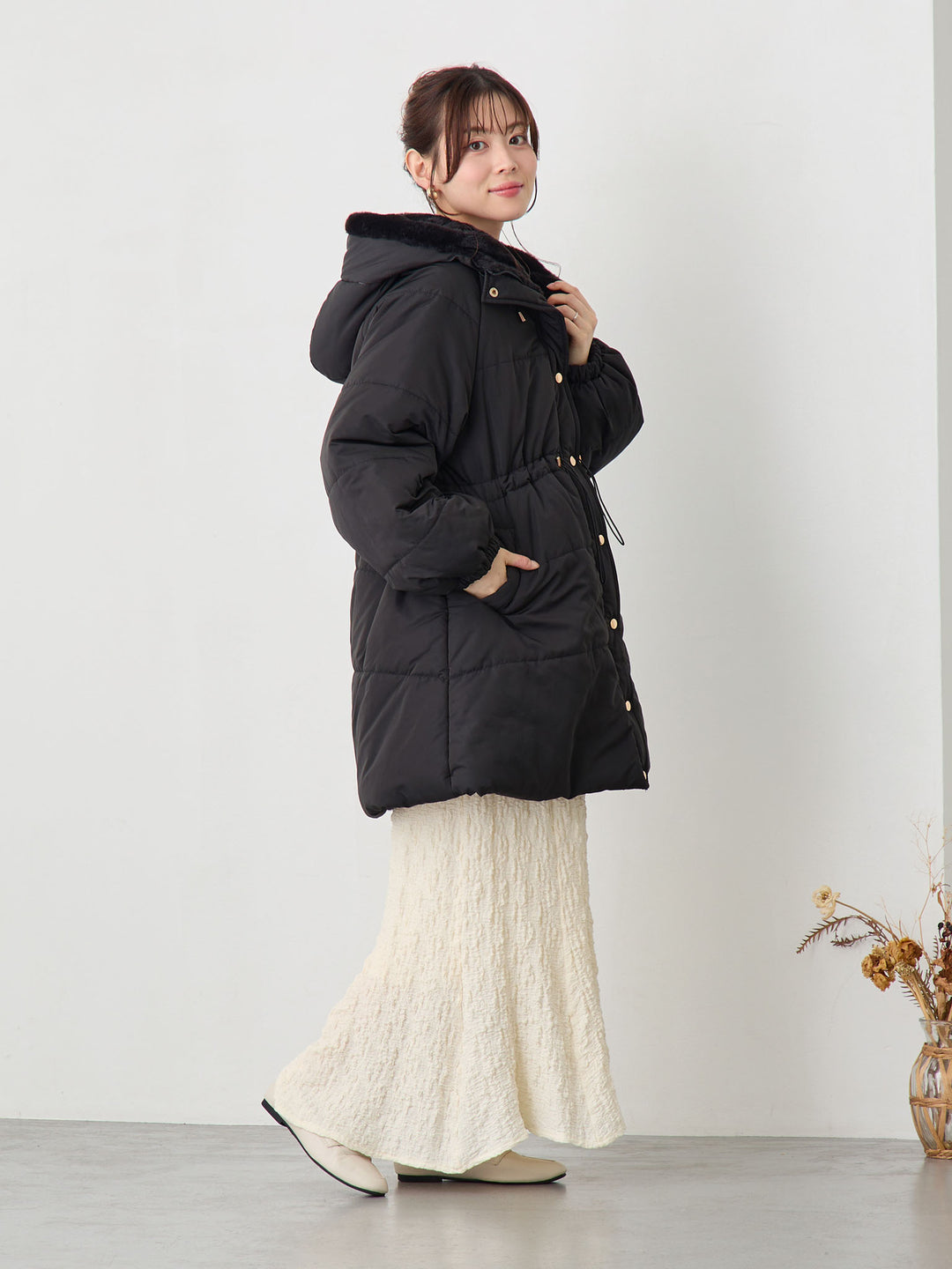 ダッカー付き中綿アウター Black