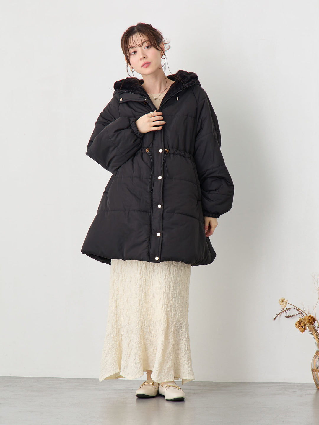 ダッカー付き中綿アウター Black