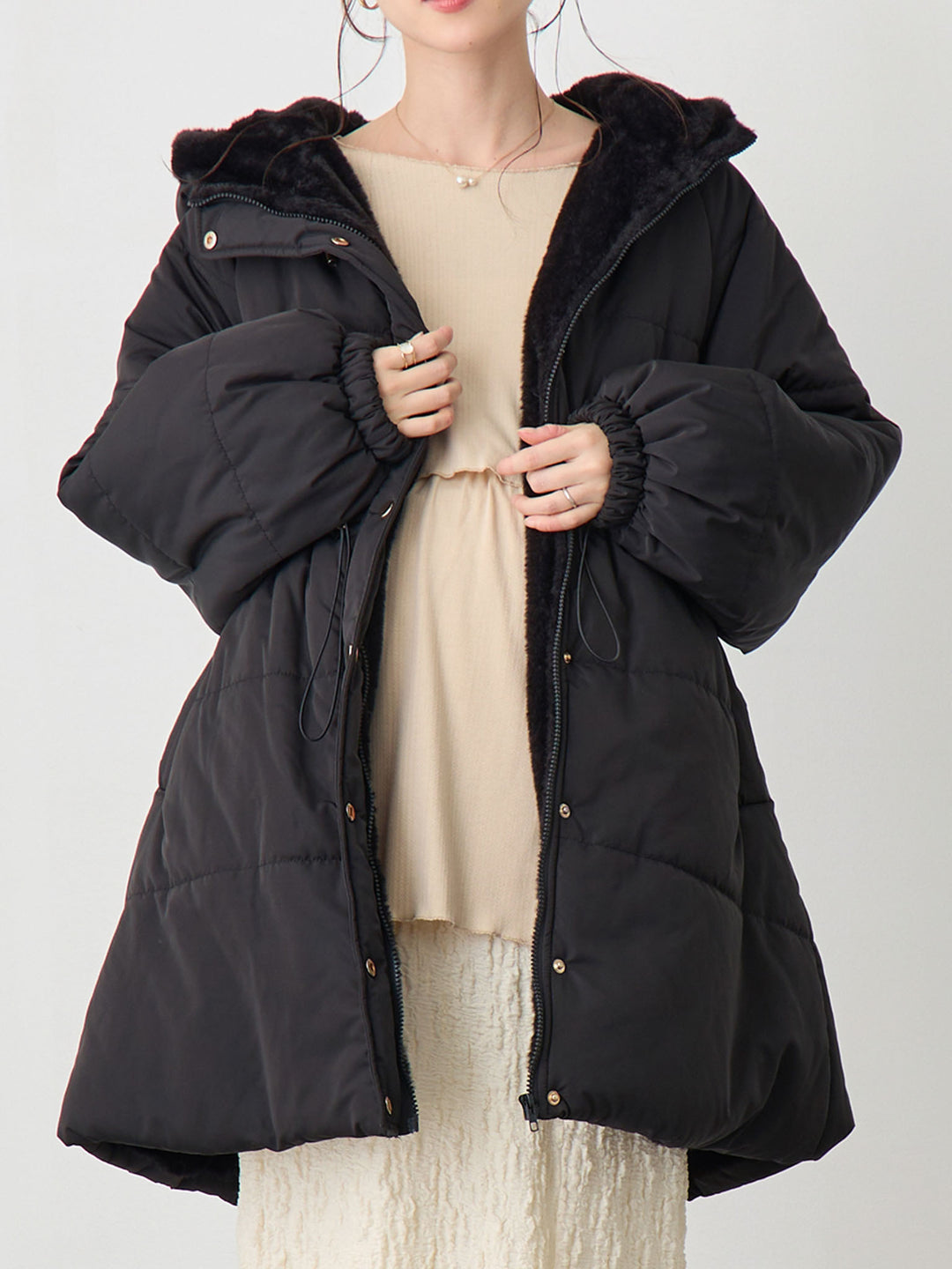 ダッカー付き中綿アウター Black
