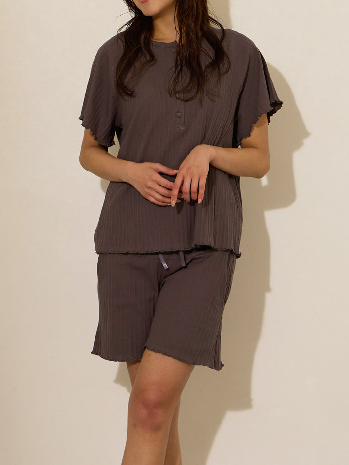 [Maternity/Nursing Clothes] Rib Mellow Haramaki Pajama Set Charcoal gray