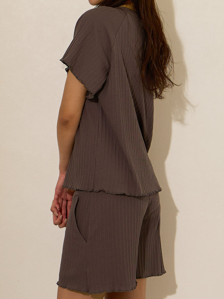 【マタニティ・授乳服】リブメローハラマキパジャマセット Charcoal gray