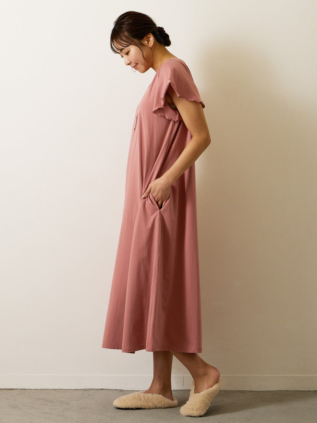 [孕妇/哺乳服] 房间连衣裙 粉色