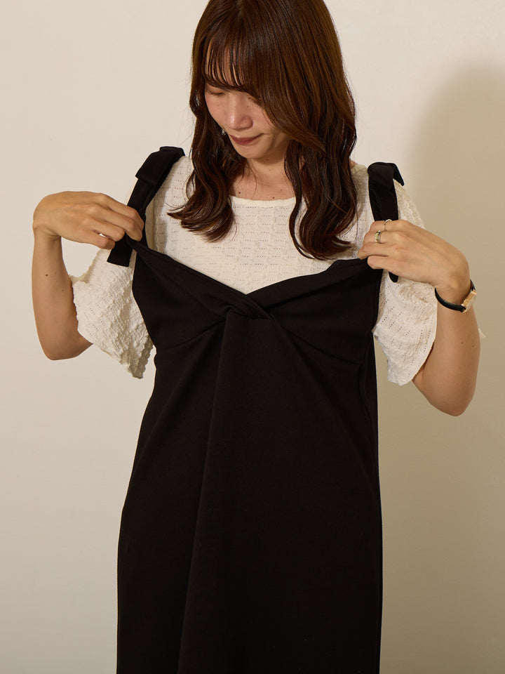 [Maternity/Nursing Clothes] Shoulder Ribbon Cache Coeur Cami Dress